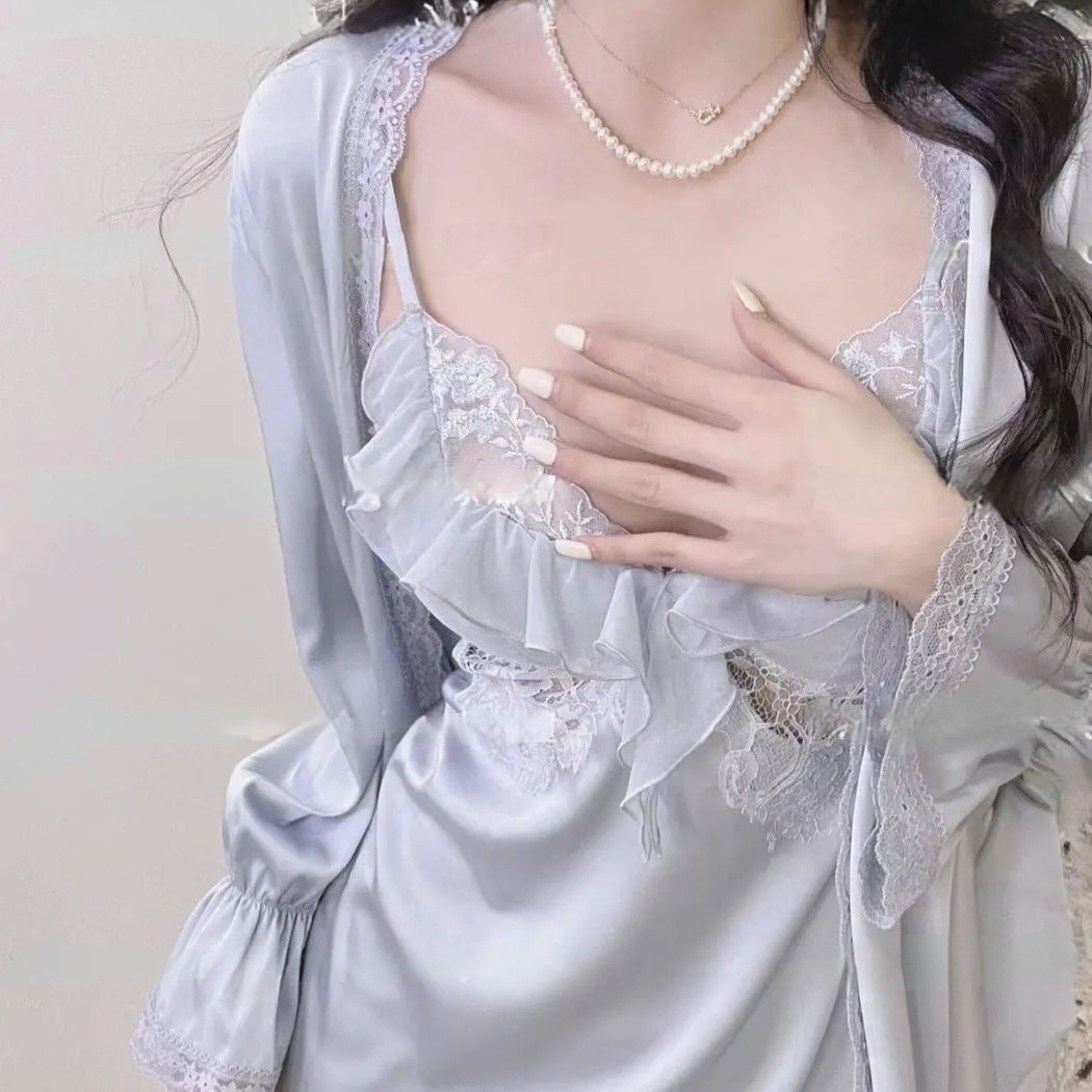 Lizakosht French Women Nightwear Vintage Nightgown Retro Fairy Palace Nightdress Lace New Court Princess Lounge Sleepwear Gowns