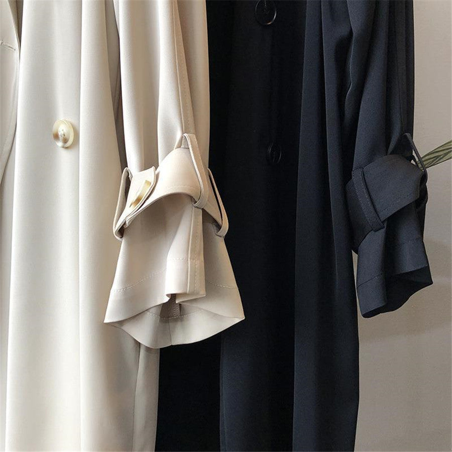 Lizakosht Women Elegant Office Long Trench Coat Double Breasted Batwing Long Sleeve Coat Female Fashion Autumn Solid Outerwear