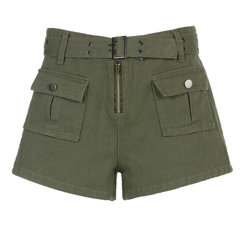 Lizakosht Summer Pocket Stitching Overalls Casual Shorts Women's Summer Belt Low Waist Jeans Hot Pants