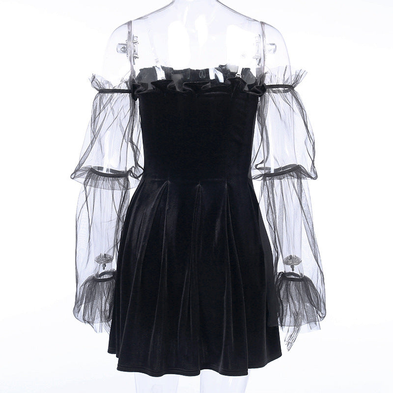 Velvet Vintage Dress Sexy Summer Gothic Party Dress Women Black Mini Dresses A Line Vestidos Patchwork Goth Club Highstreet