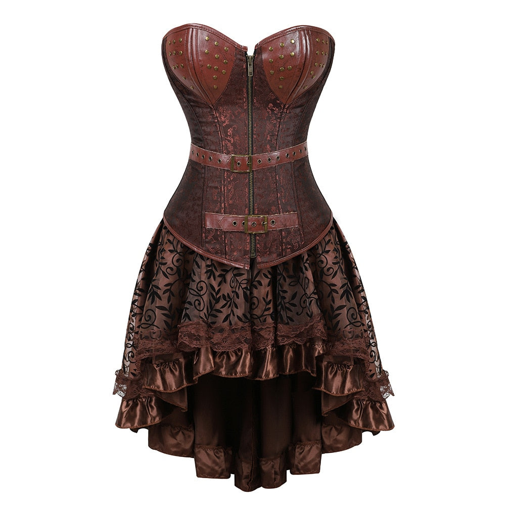 Lizakosht Carnival Medieval Steampunk Gothic Leather Vest Women Palace Vintage Corset Girdle Waistband Sexy Slim Retro Bodycon Party Dress