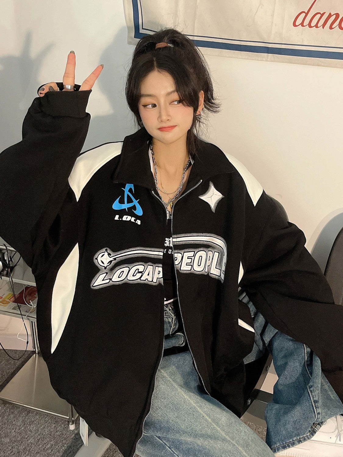 Letter Print Zipper Jacket Women American Retro Street Hip Hop Jackets For Women Oversized Korean Casual Trend Y2K Coat Women
