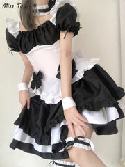 Lizakosht Lolita Kawaii Dress Women New Bow Sexy Party Mini Dresses Female Maid Cosplay Costume Animation Show Japanese Outfit Dress