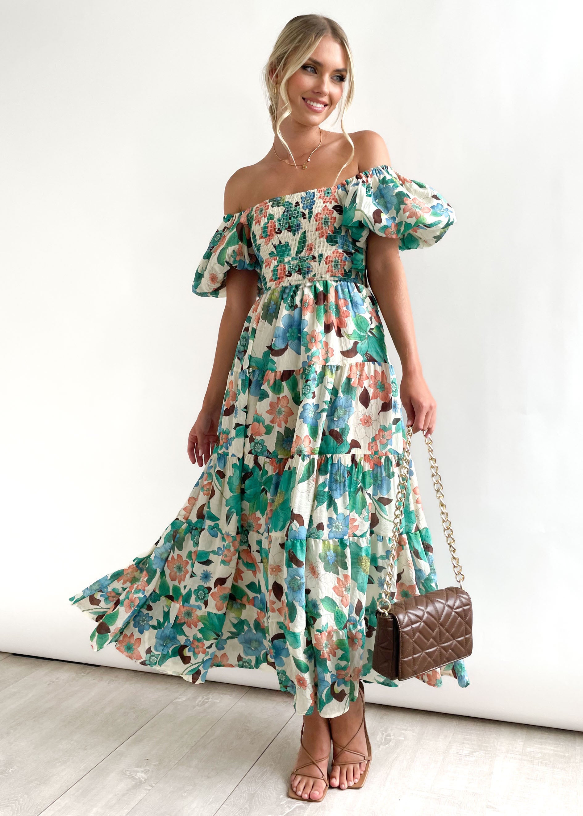 Lizakosht Popular Square Neck Lantern Sleeves High Waist Off Shoulder Dress Loose Length Beach Dress Women's Dress Women's Long Dress