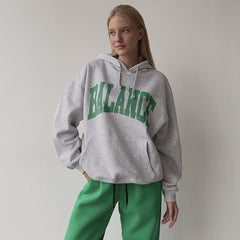 Lizakosht Hip Hop Green Letter Print Loose Hoodies Women Long Sleeve Drawstring Sports Sweatshirt Men Streetwear Autumn American Stylish