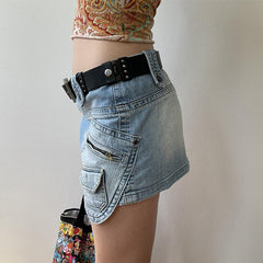 Lizakosht Street Trend Irregular Women's Denim Skirt Fashion Pocket Design Gradient Color Hip Skirt Casual Women Short Skirts New