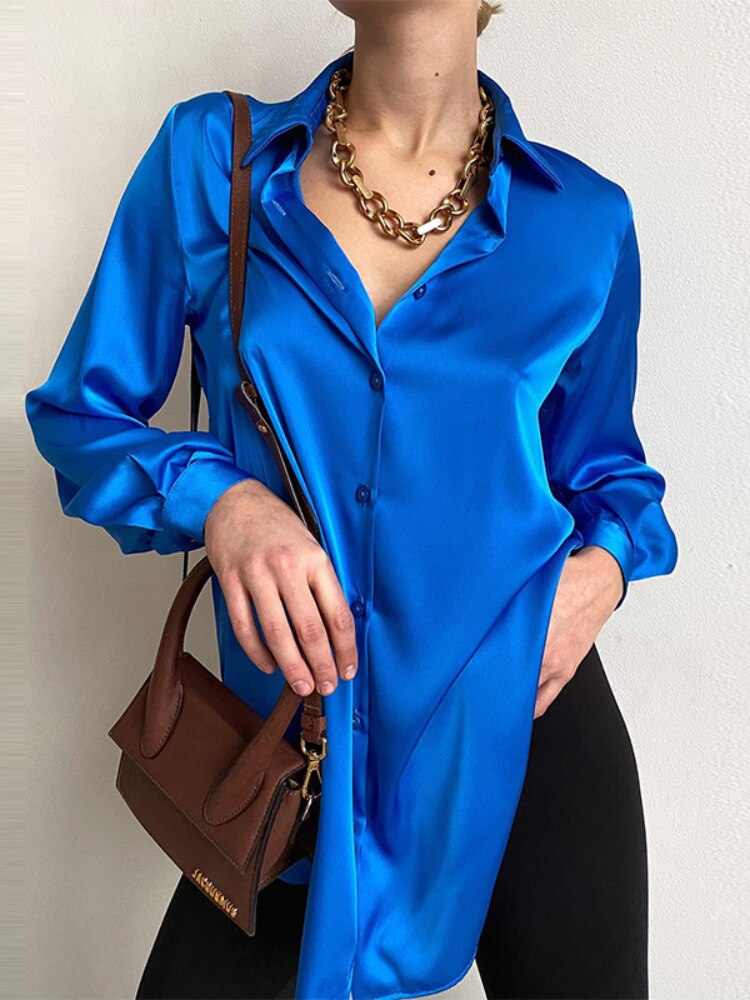 Lizakosht  Satin Shirt Spring and Summer Long Sleeve Temperament Shirt Lapel  Woman Button Up Shirt Long Sleeve Blouse Shirts Women Shirts
