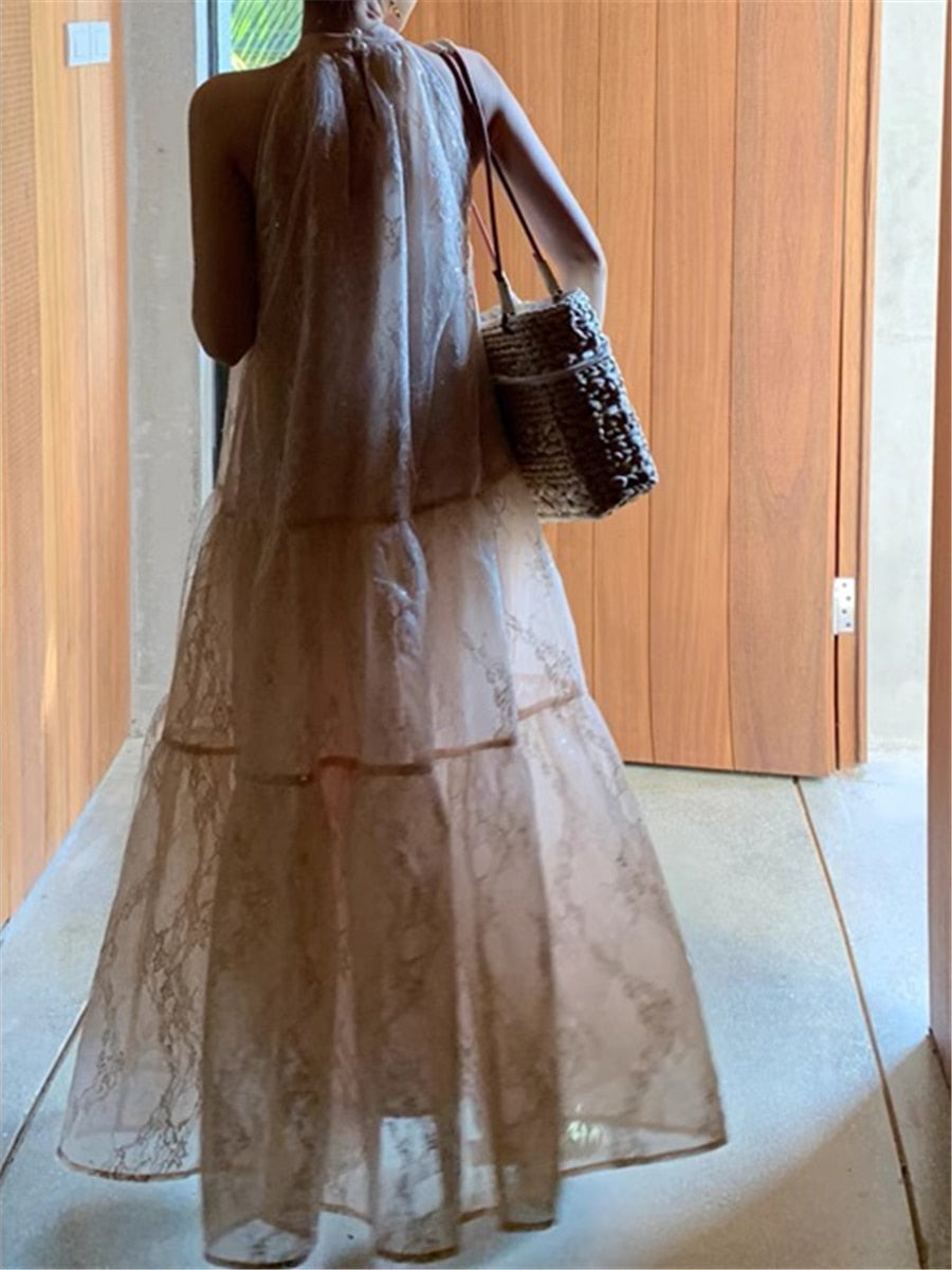 Lizakosht Sleeveless Dress Women Elegant Summer New Fashion Ladies Vestidos Vintage Loose Clothes Female Korean Beach Long Dresses