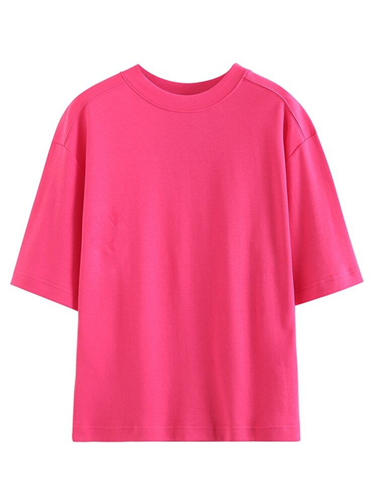 Lizakosht Summer Women Pink Cotton T Shirt High Quality Round Neck Short Sleeve Tee Shirts Ladies Casual Basic Simple Streetwear Top