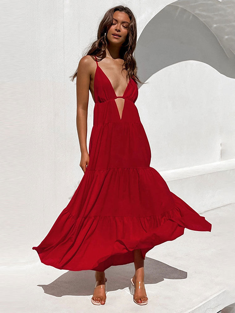 Sexy Spaghetti Strap V-Neck Sleeveless Backless Maxi Dress Summer Women Club Party Evening Dresses Vestidos Beach Cover Up A1322