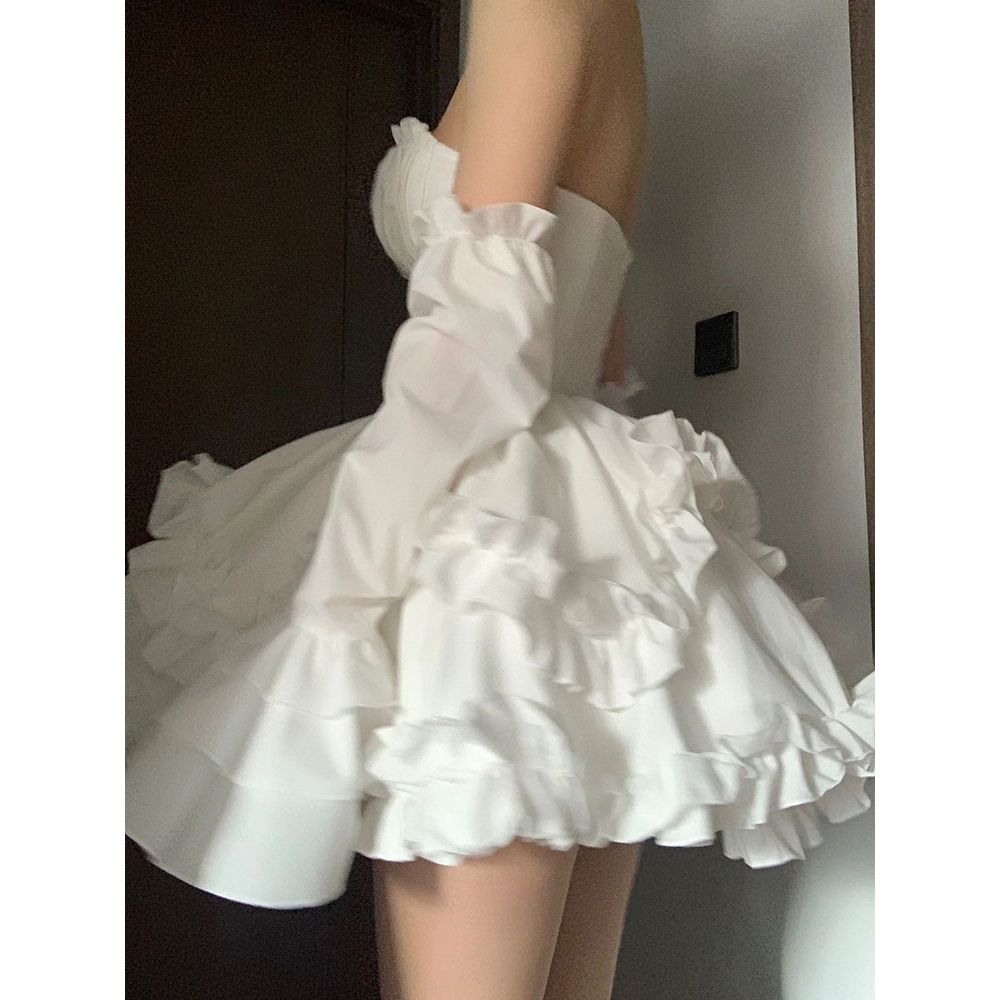 Lizakosht New Vintage Temperament Women's Summer Dress Exquisite and Unique White Tube Top Tutu Dress Sleeveles Dresses for Women