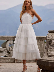 Lizakosht Elegant White Layered Hem Women's Halter Dress Fashion Backless Sleeveless A-line Dresses Female Solid Wedding Party Robe