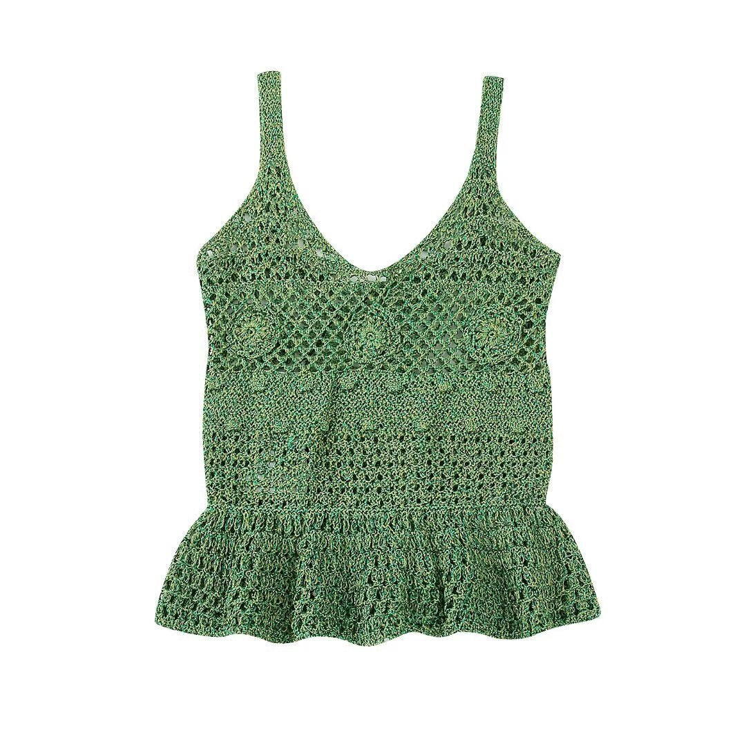 Lizakosht Hollow Out Crochet Jacquard Tank Top for Woman Sleeveless V-Neck Knitted Vest Solid Vintage Boho Summer Beach Holiday Camis Tops