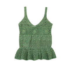 Lizakosht Hollow Out Crochet Jacquard Tank Top for Woman Sleeveless V-Neck Knitted Vest Solid Vintage Boho Summer Beach Holiday Camis Tops