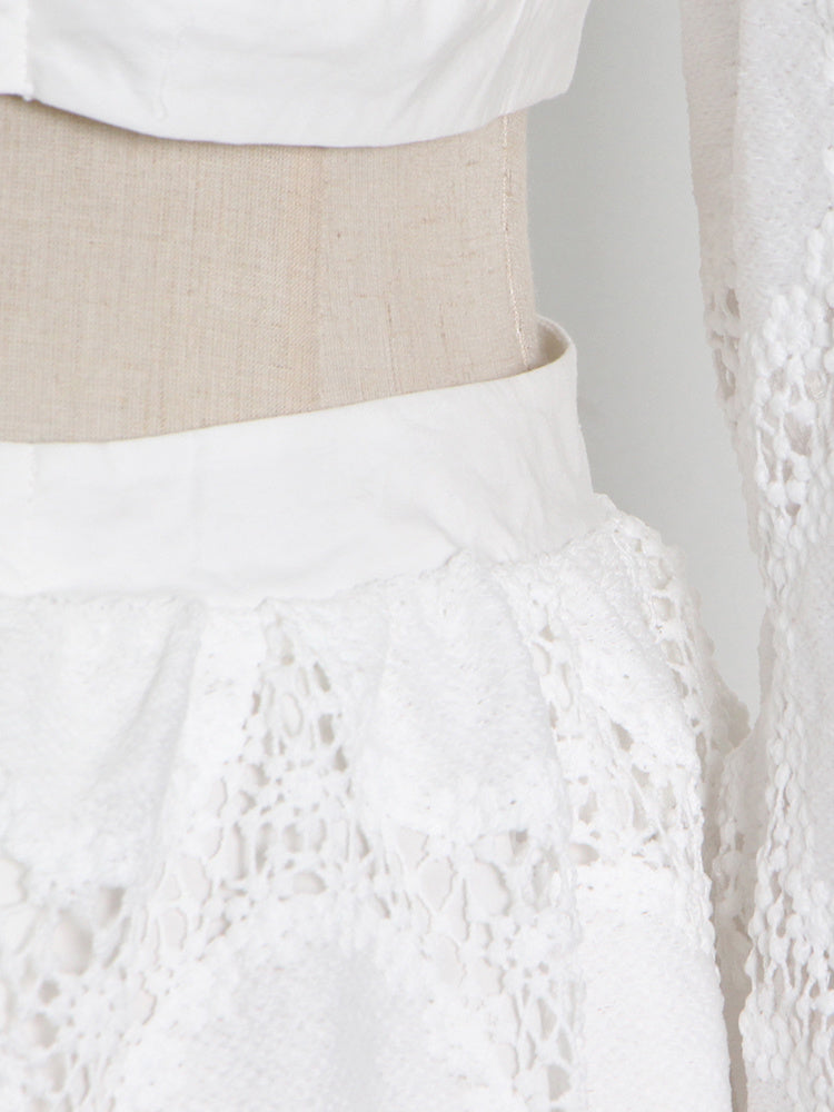 Lizakosht Casual White Cut Out Dress For Women V Neck Long Sleeve High Waist Solid Midi Dresses Female Clothing Fashion New