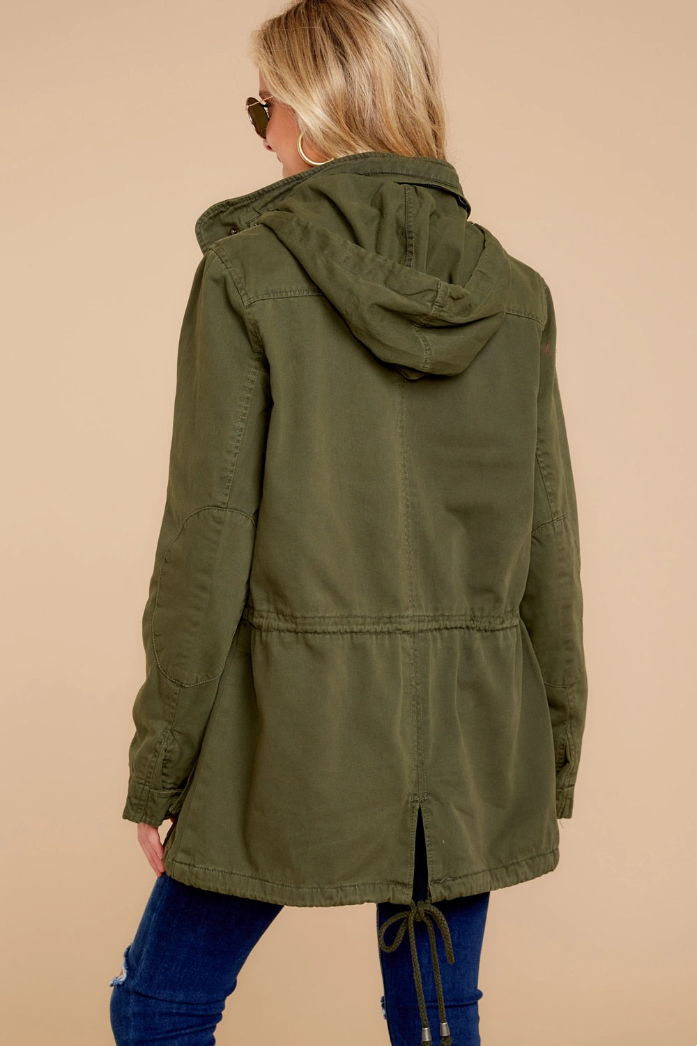 Lizakosht Military Jacket Women Hooded Windbreaker Autumn Winter Female Long Sleeve Outerwear Casual Streetwear Stand Collar Zip Up Jacket