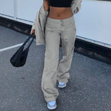 Lizakosht  Vintage Cargo Pants Baggy Jeans Women Casual High Waist Streetwear Pockets Straight Wide Leg Trousers Denim Overalls