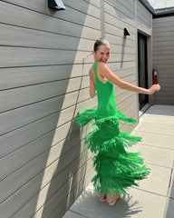 Lizakosht Knitted Womens Dresses for Women Slim Slip Dress Female Chic with Tassel Long Dresses Ladies Casual New In Dress
