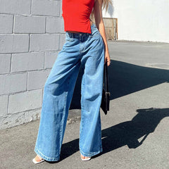 Lizakosht Y2K Baggy Jeans Straight Wide Leg Cargo Denim Pants Womens High Waisted Trousers with Pockets Grunge Streetwear