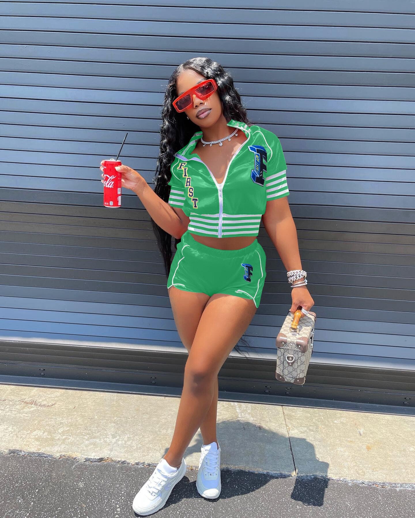 Lizakosht  Letter Striped Active Women 2pcs Set Short Sleeve Jacket and Shorts Set Sport Sweatsuit Tracksuit Two Piece Set Outfits