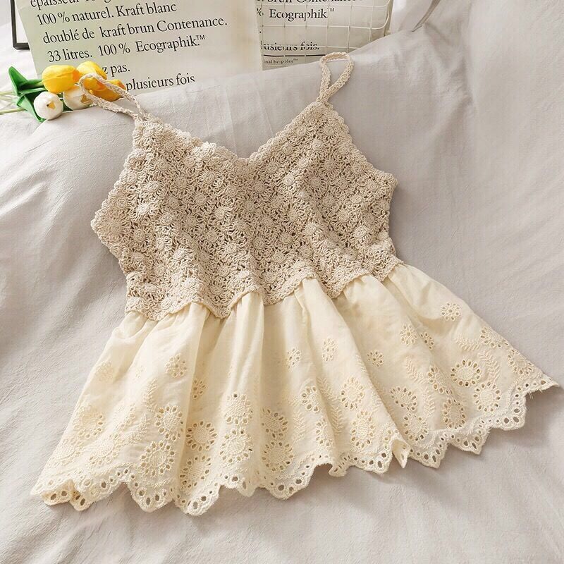 Summer Crochet Tank Top Women Sexy Hollow Out Crop Top Cotton Linen Shirt Female Boho Clothing Beach Cropped