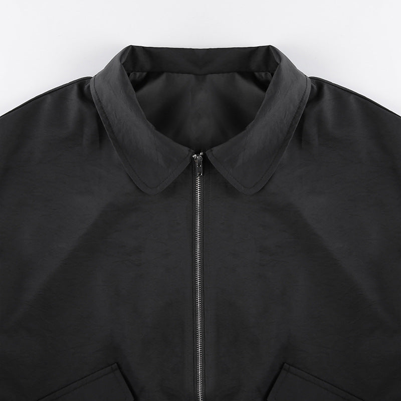 Lizakosht Streetwear Black Zipper Bomber Jacket Women Pockets Fashion Loose Autumn Coat Cool Casual Autumn Winter Jacket Basic