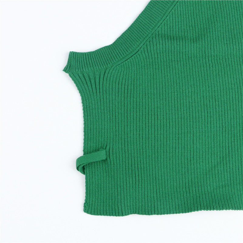 Lizakosht 2022 Knitted Backless Crop Top Women Green Sleeveless Summer Y2K Tank Tops Sexy Casual Cami Off Shoulder Basic