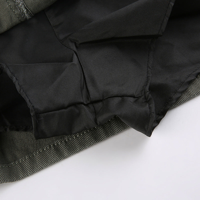 HOUZHOU Vintage Pocket Denim Cargo Skirt Women Korean Preppy Style High Waist Solid A-line Casual Pleated Mini Skirt Y2K E Girl