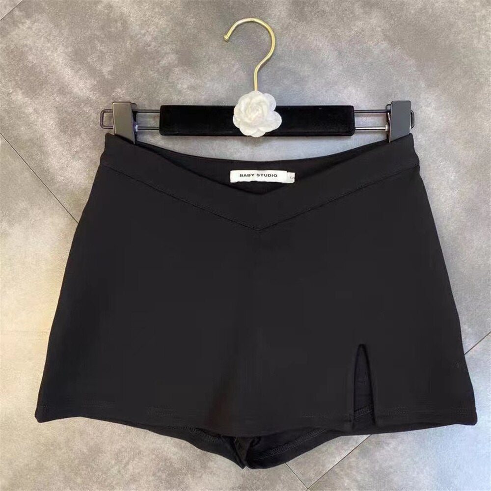 Summer 2022 casual skirt korean fashion black skirt mini V-shaped waist skirts vintage clothes short skirt split elegant skort