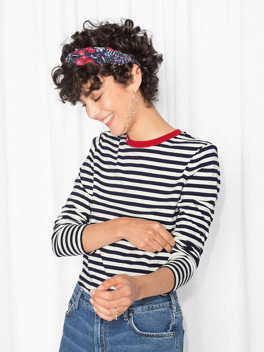 Striped Classic T-shirt Spring Autumn New Round Neck Long-sleeved Cotton Woman Tshirts Ladies Vintage Casual Tee Shirt Tops
