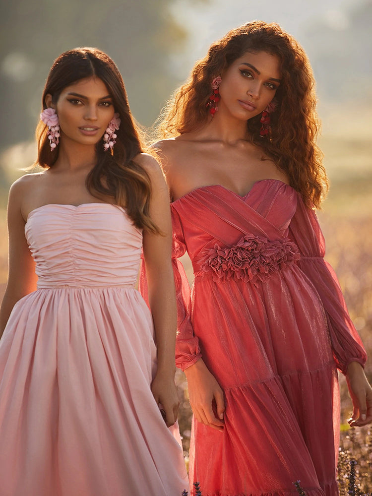 New Summer Women'S Dress One Word Neck Long Sleeve Solid Color Dresses Sexy Backless Pastoral Style Wine Red Lace Dress