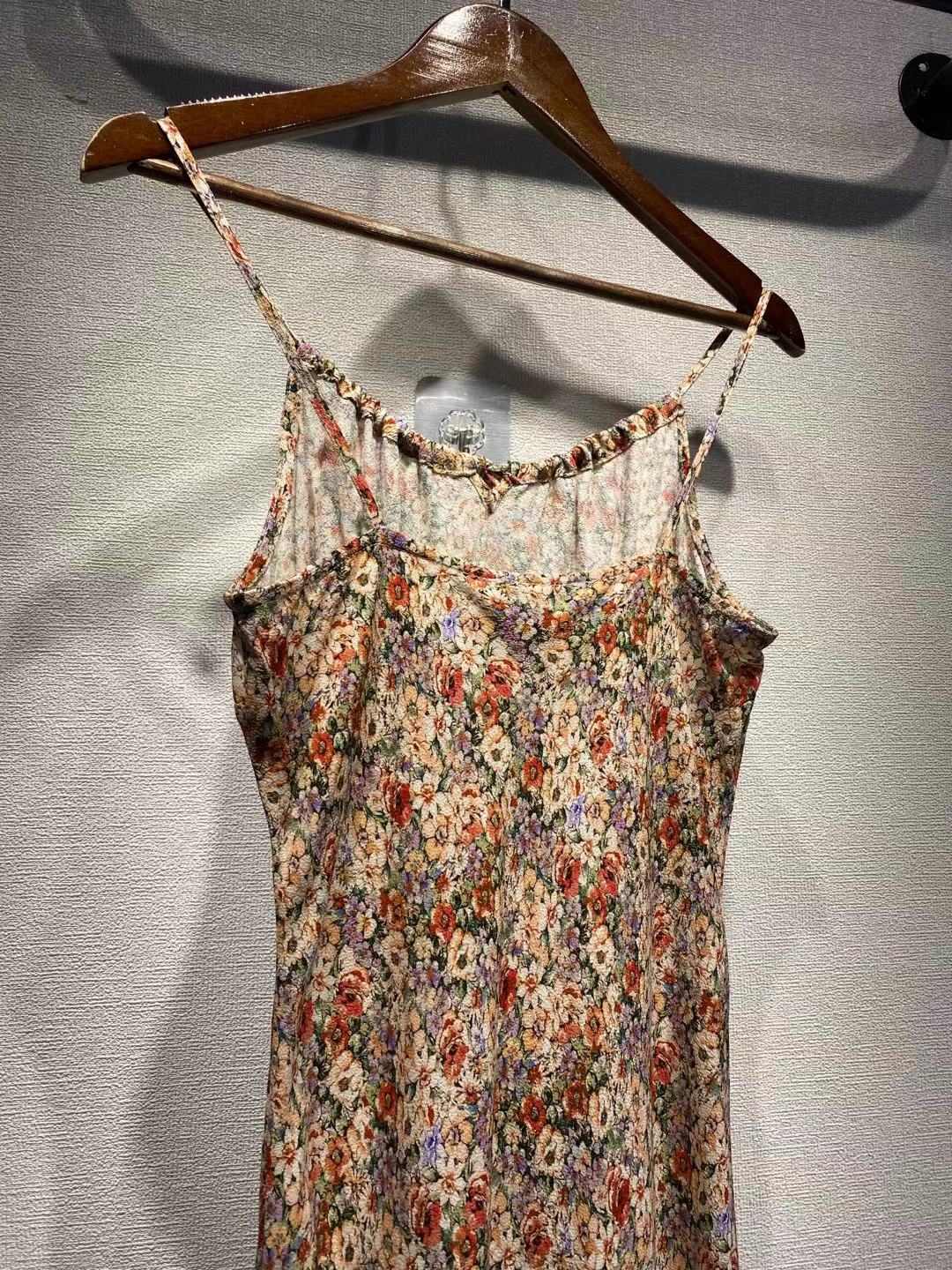 Lizakosht Women Dress Spring and Summer New Products 100% Viscose Printed Lace-up Suspender Dress Women Slim Mid-length Dress