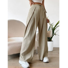 Lizakosht High Waist Lace Up Button Wide Leg Pants Women Fashion Casual Streetwear Straight Black Trousers Harajuku Female Clothing