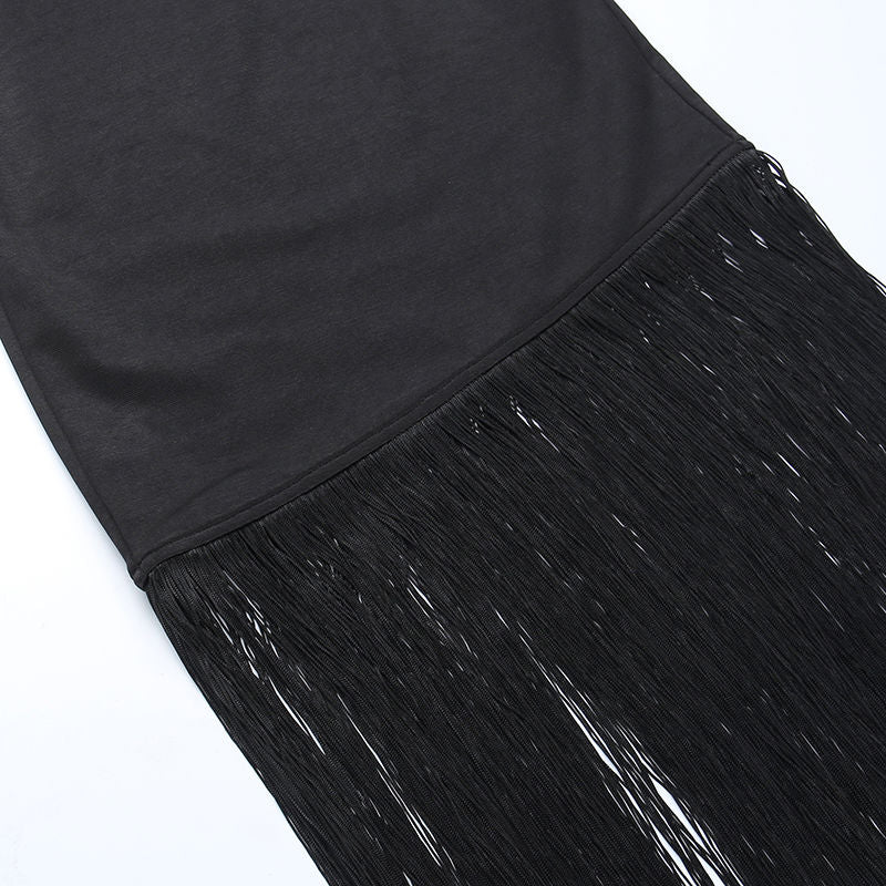 Lizakosht Dress White Elegant Midi Dress Women Sleeveless Summer Fringe Black Strapless Dress Lady Party