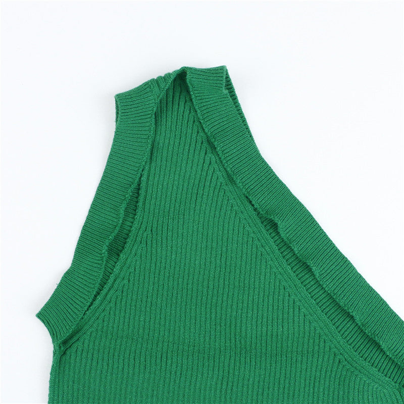 Lizakosht 2022 Knitted Backless Crop Top Women Green Sleeveless Summer Y2K Tank Tops Sexy Casual Cami Off Shoulder Basic