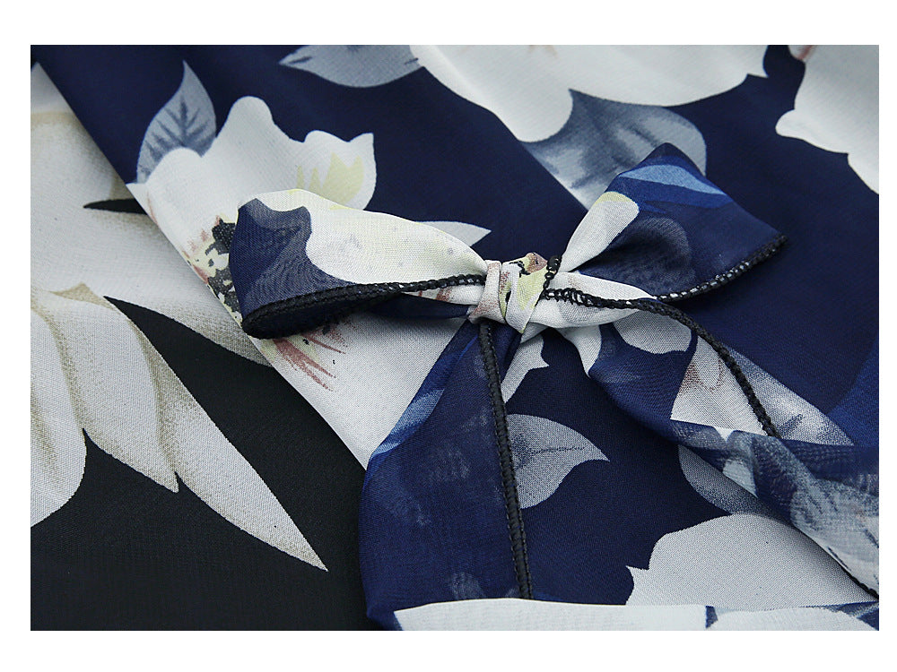 Summer Women Flower Printing High Waist Skirt Chiffon With Belt Ladies Vintage Elegant Skirts Pleated