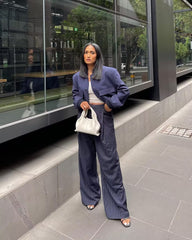 Lizakosht Fashion Striped Women Wide Leg Pants Female Casual Loose with Zipper Fly Trousers Ladies Mid Waist Chic Elegant Pants