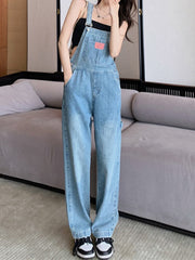 All-match denim overalls 2022 spring and summer new loose and thin denim overalls straight through wide-leg pants one-piece trou