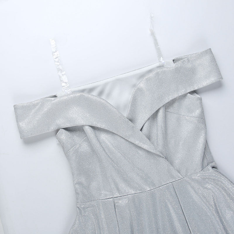Lizakosht  Bling Glitter Women Off Shoulder A Line Mini Dress Pleated Party Elegant Festival Evening 2022 Summer Clothes Clubwear Vestidos