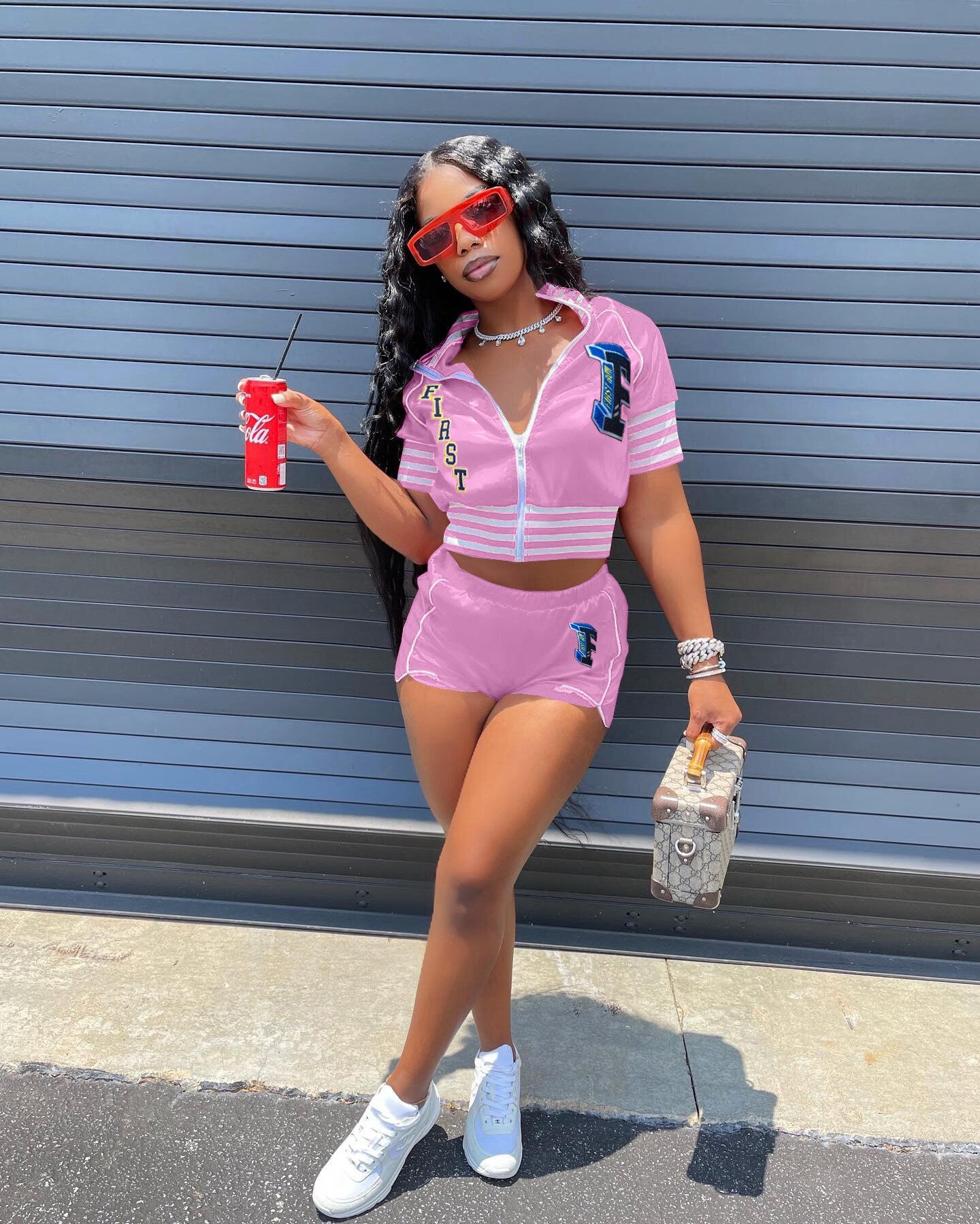 Lizakosht  Letter Striped Active Women 2pcs Set Short Sleeve Jacket and Shorts Set Sport Sweatsuit Tracksuit Two Piece Set Outfits