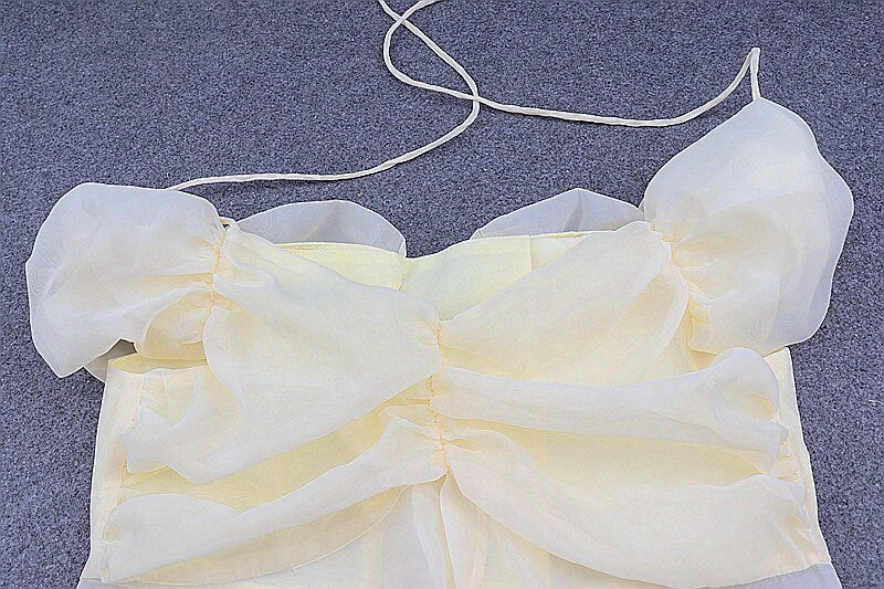 Summer T-Shirt for Women New Fashion Sweet Bow Knot Pile Sleeves Sexy Mesh Back Hollow Tether Hanging Neck Stitching Top Women