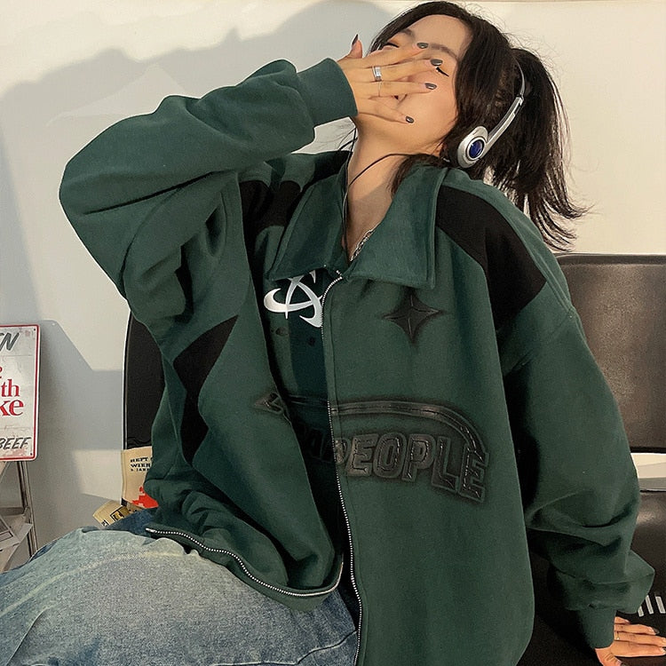 Letter Print Zipper Jacket Women American Retro Street Hip Hop Jackets For Women Oversized Korean Casual Trend Y2K Coat Women