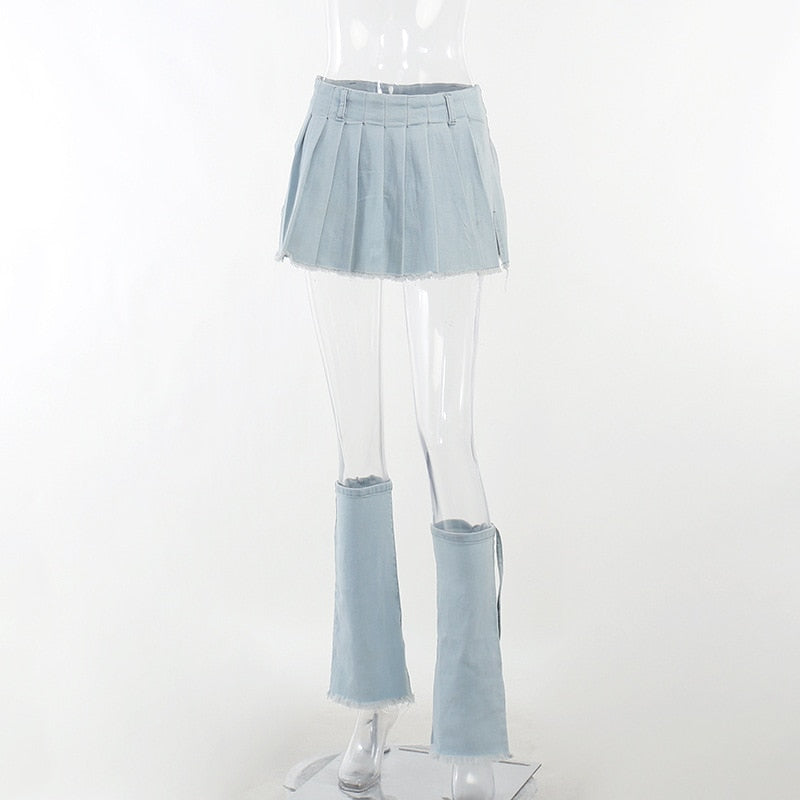 Lizakosht Y2K Blue Denim Pleated Skirts Women Fashion Vintage High Waist Mini Short Skirts Jeans Casual All Match Bottoms Female