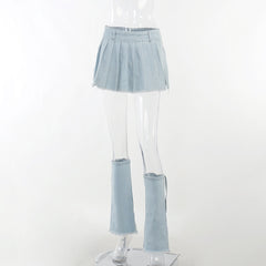Lizakosht Y2K Blue Denim Pleated Skirts Women Fashion Vintage High Waist Mini Short Skirts Jeans Casual All Match Bottoms Female