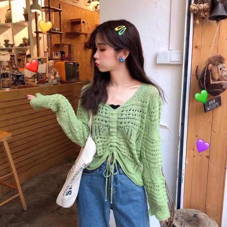 Butterfly knitted top off-shoulder ripped short summer new Korean style lazy commuter style short sweater women sweater