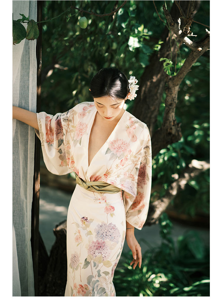 Hstar Oriental Classical Beauty Temperament Retro Ink Printing V-neck Women 2022 Summer Slim Long Elegant Dress robe traf boho