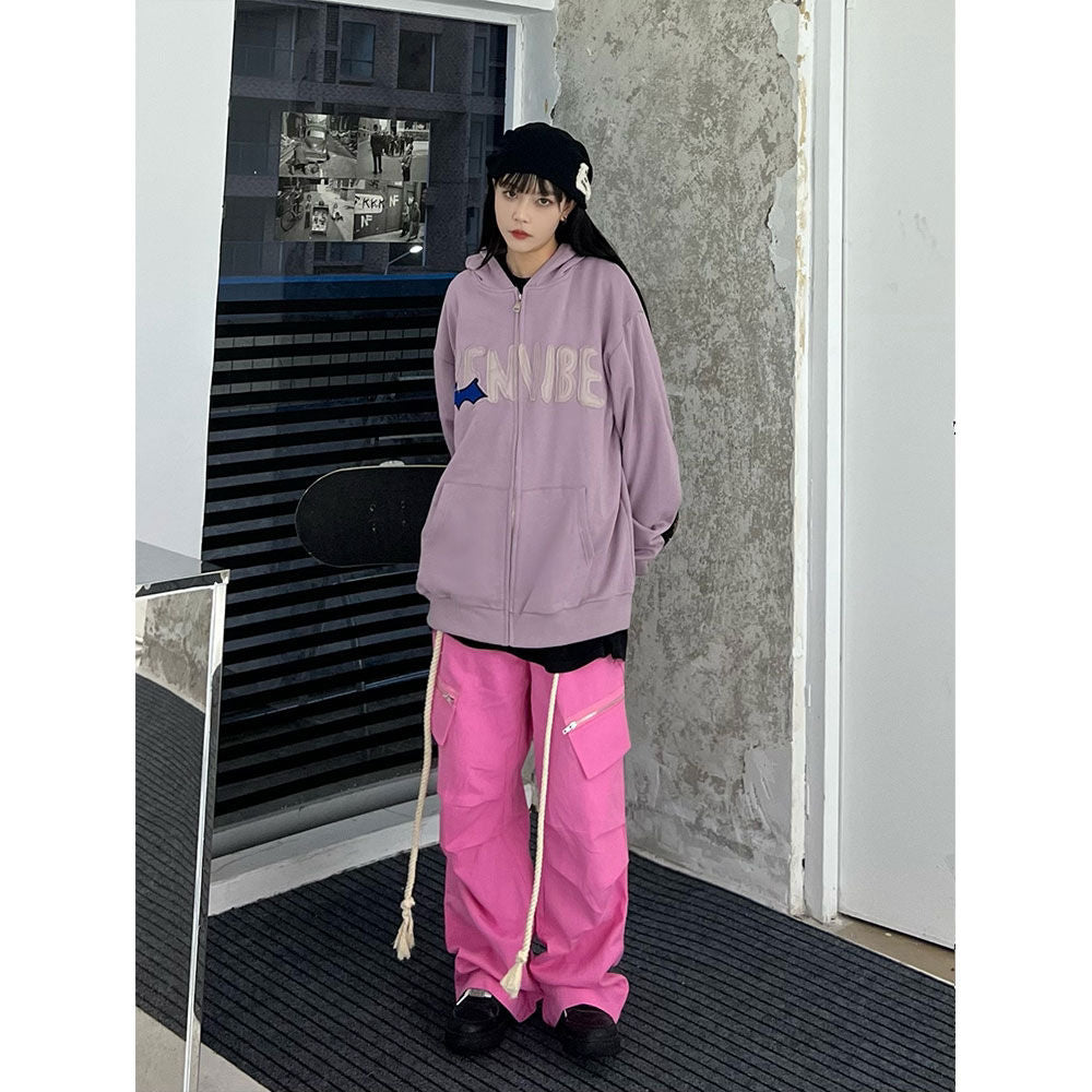 New streetwear fashion Retro hoodie women skull embroidery hooded cardigan sweatshirt man hiphop couple loose casual jacket ins
