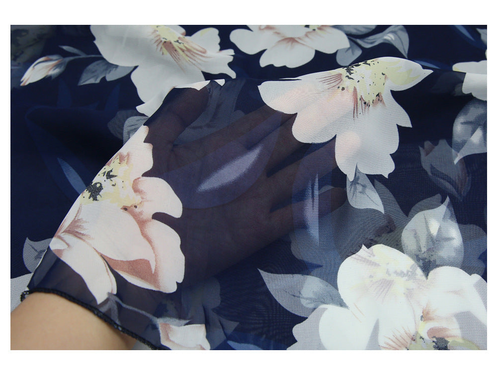 Summer Women Flower Printing High Waist Skirt Chiffon With Belt Ladies Vintage Elegant Skirts Pleated