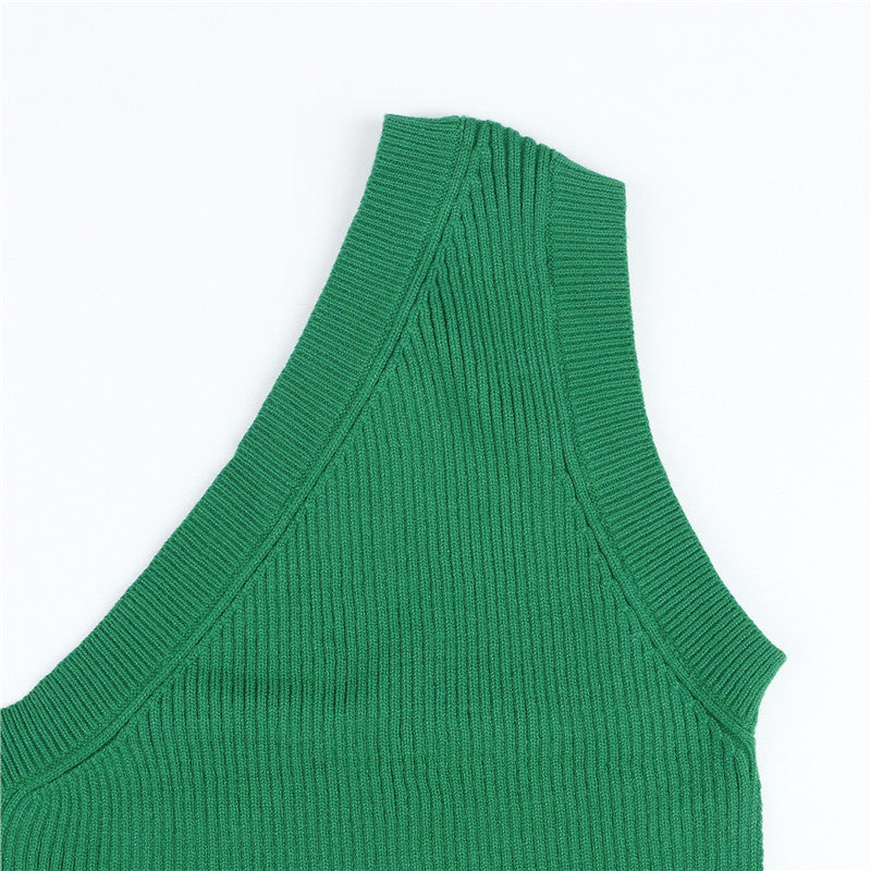Lizakosht 2022 Knitted Backless Crop Top Women Green Sleeveless Summer Y2K Tank Tops Sexy Casual Cami Off Shoulder Basic