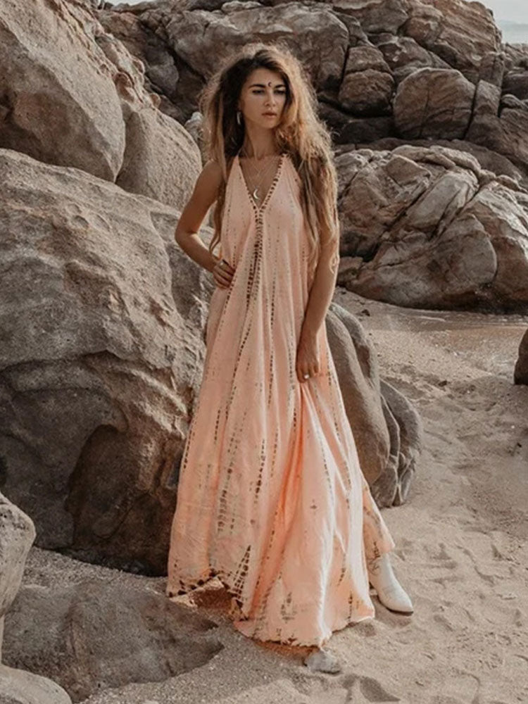 Lizakosht  Vintage Embroidered Kaftan Casual Cover-ups Sexy Summer Clothing Deep V-neck Woman Beach Wear Swim Suit Cover Up A1407